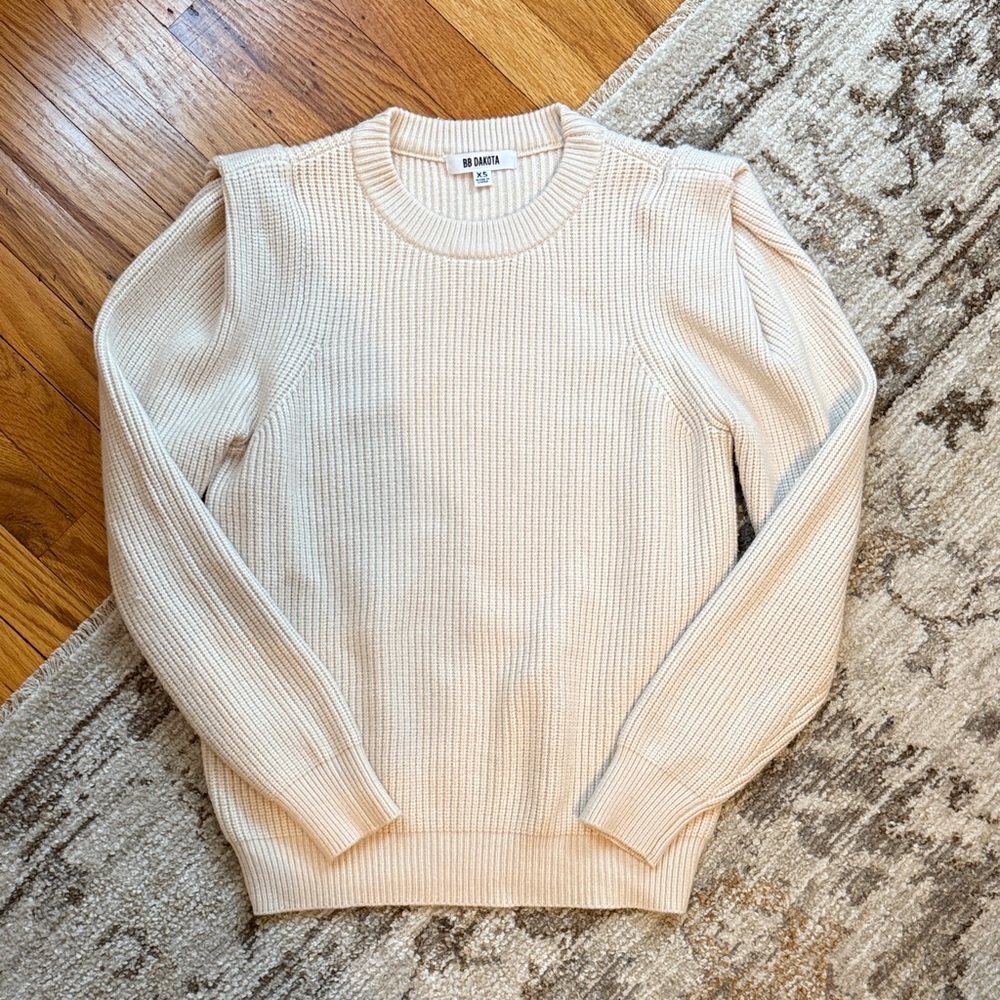 BB Dakota Cream Ribbed Crewneck Sweater